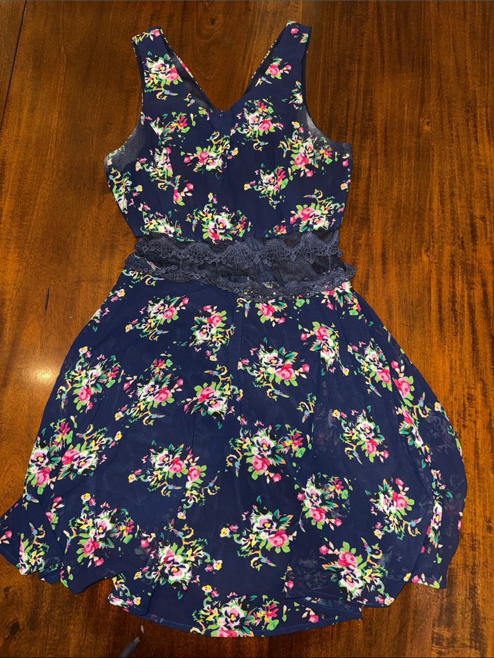 Alythea Navy Floral Lace-Waist Casual Dress